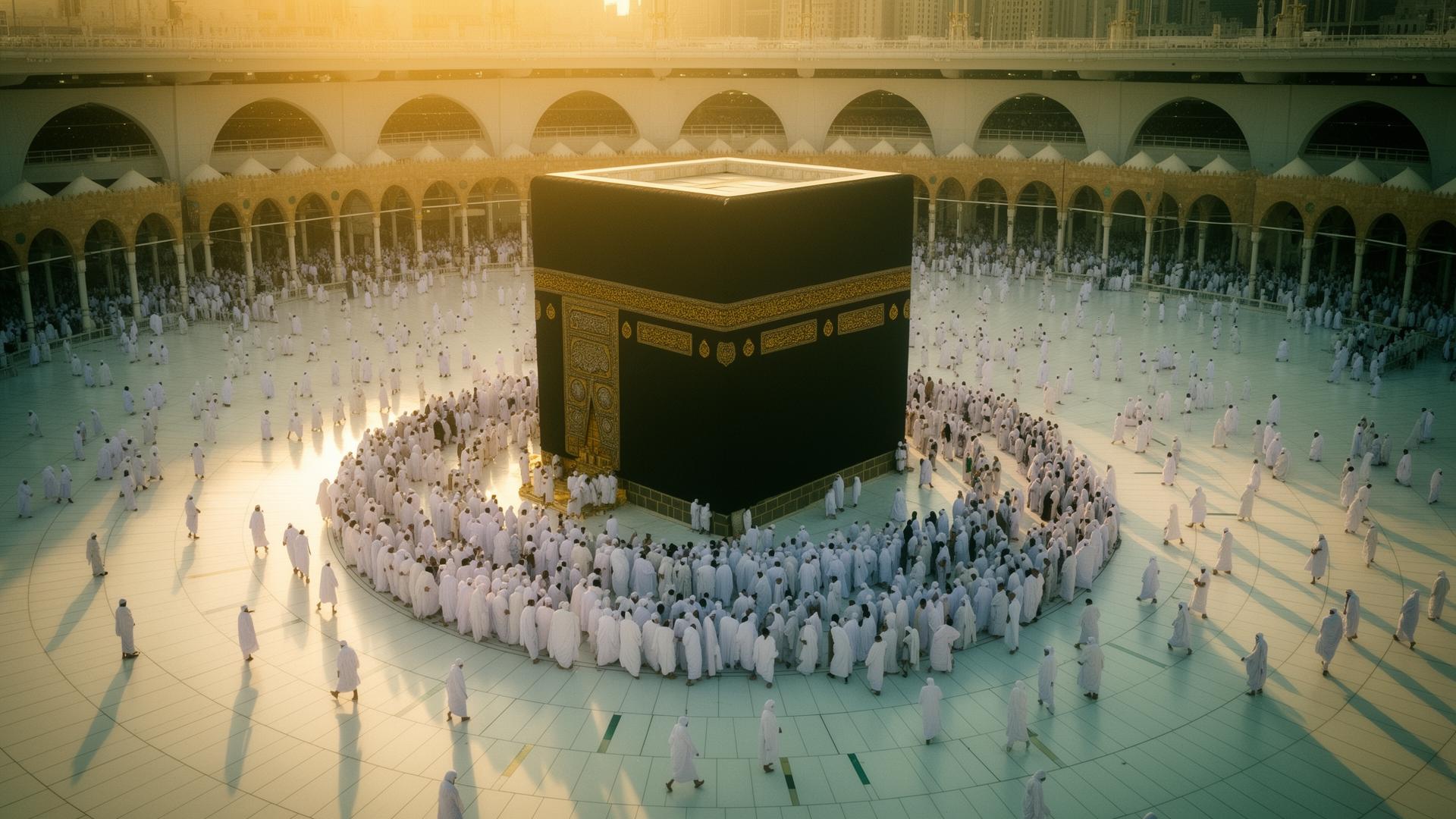 The Holy Kaaba in Mecca at golden hour